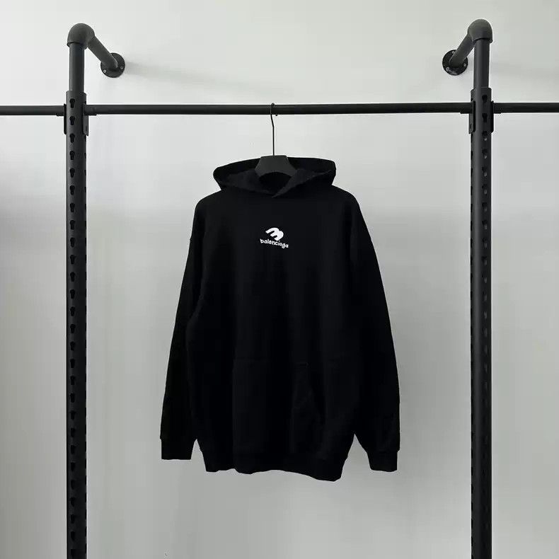 image of Balenciaga Ss23 Front And Rear Graffiti Logo Printed Hoodie in Black, Men's (Size XS)