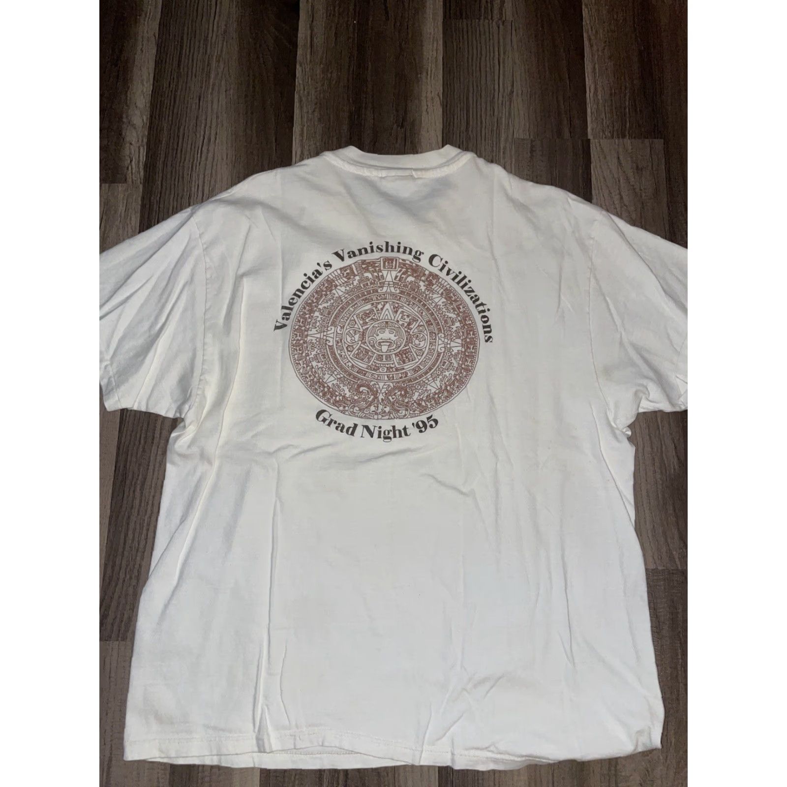 VINTAGE Hanes Beefy-T T-Shirt White XL Mens Mayan Calandra Stitch 90s