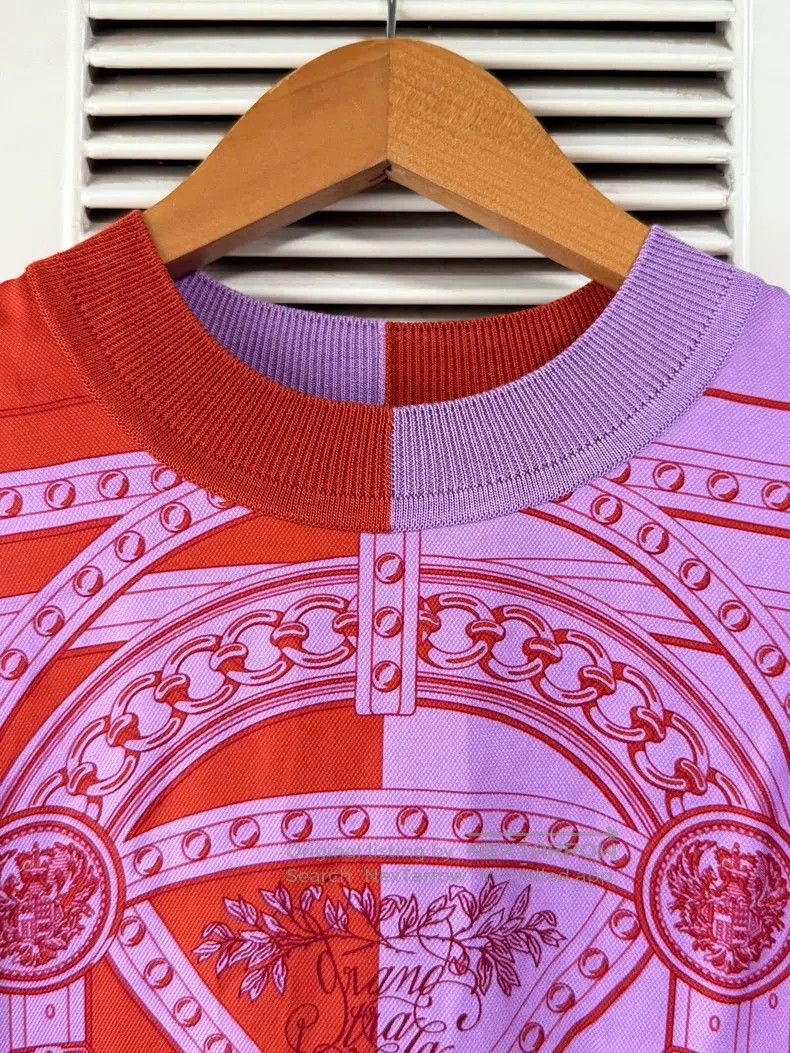 Hermes Hermes Silk blend chain pattern dress, silk and cotton ble Size XXS / US 00 / IT 34 - 4 Thumbnail