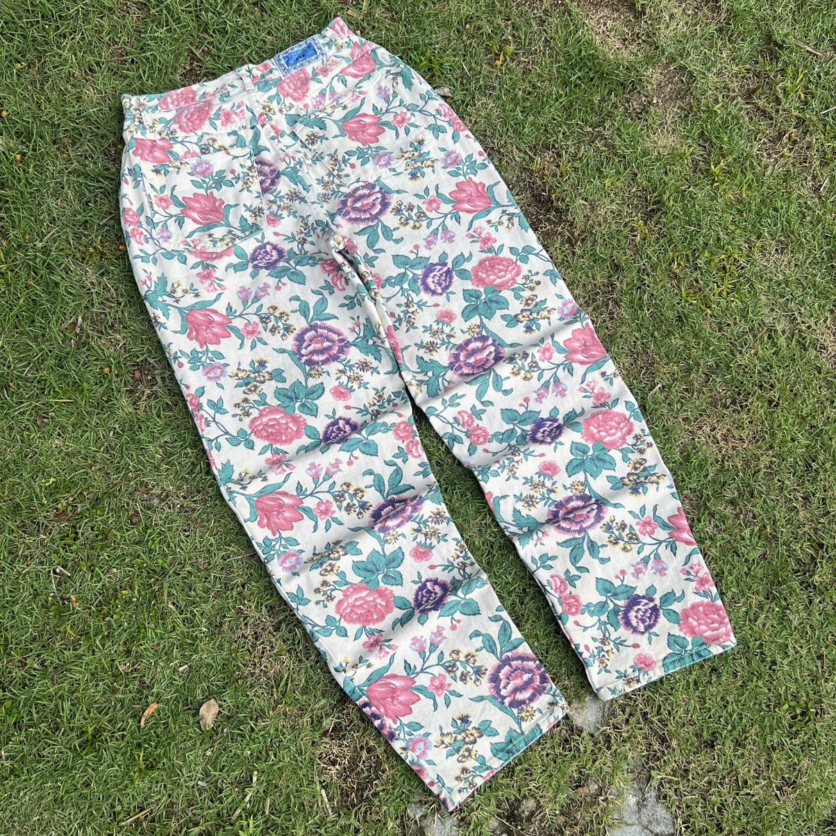 Japanese Brand “VINTAGE” FULL PRINT FLORAL DENIM JEANS STATEMENT PIECE Size US 28 / EU 44 - 13 Thumbnail