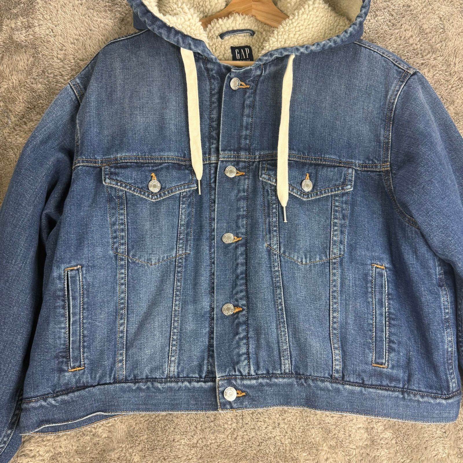 Gap Gap Crop Hooded Sherpa Denim Trucker Jacket Coat Women L Size L / US 10 / IT 46 - 2 Thumbnail
