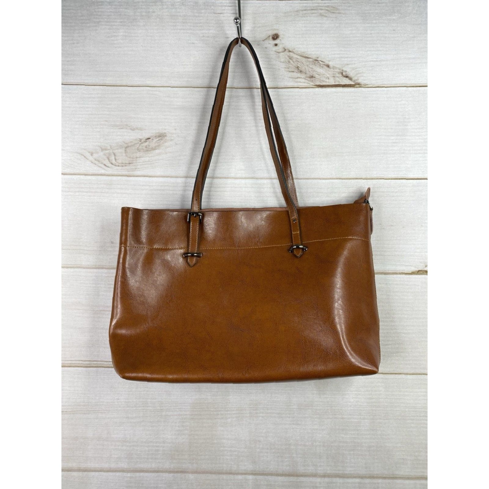 Doublet S-ZONE Leather Zip Tote Shoulder Bag Large Distressed Cognac Brown Double Straps Size ONE SIZE - 3 Thumbnail