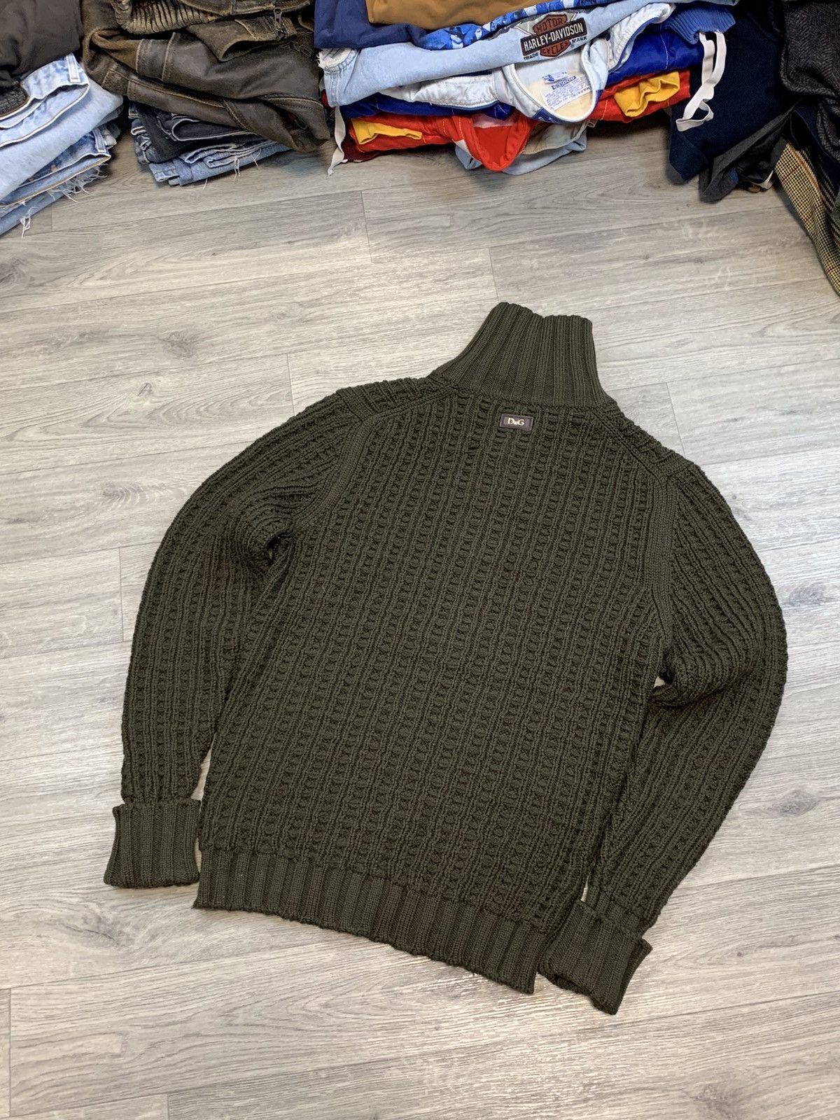 Dolce & Gabbana D&G Olive Green Cable Knit Wool Sweater XL Size US L / EU 52-54 / 3 - 9 Thumbnail