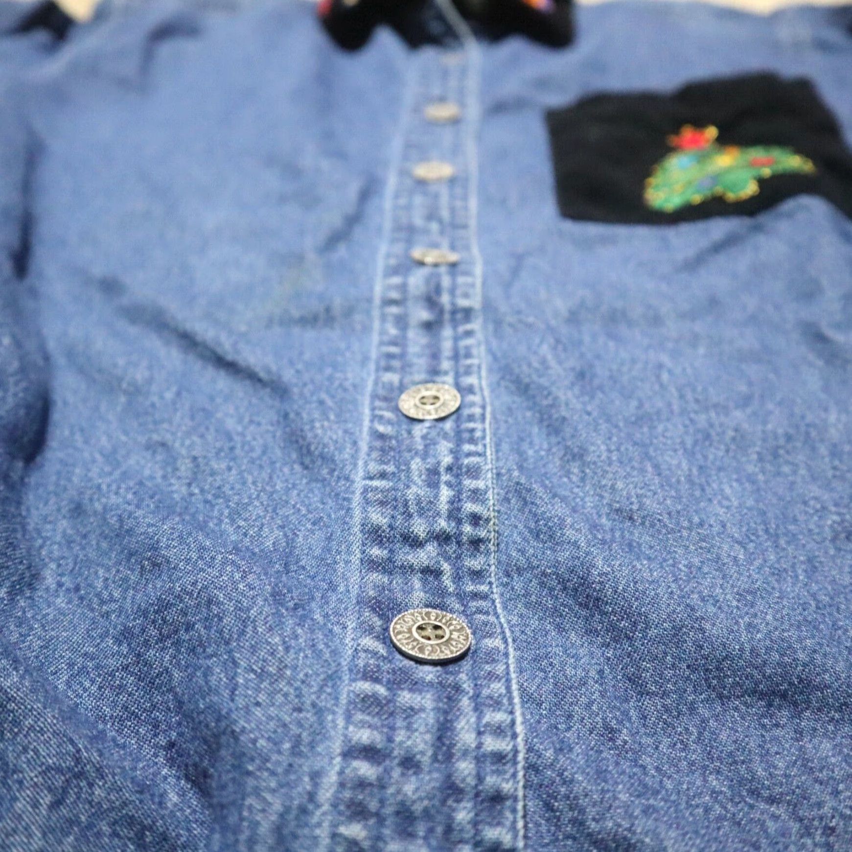 Vintage Life Style Denim Holiday Embellished Jean Jacket Womens Medium Blue Size M / US 6-8 / IT 42-44 - 6 Thumbnail