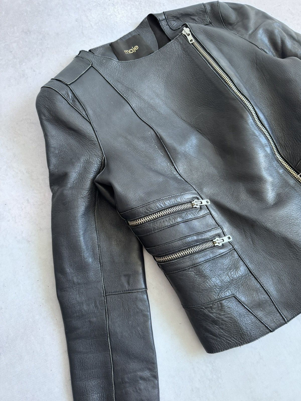 Maje Maje Leather Women’s Zip Biker Style Moto Jacket Y2K Size S / US 4 / IT 40 - 6 Thumbnail