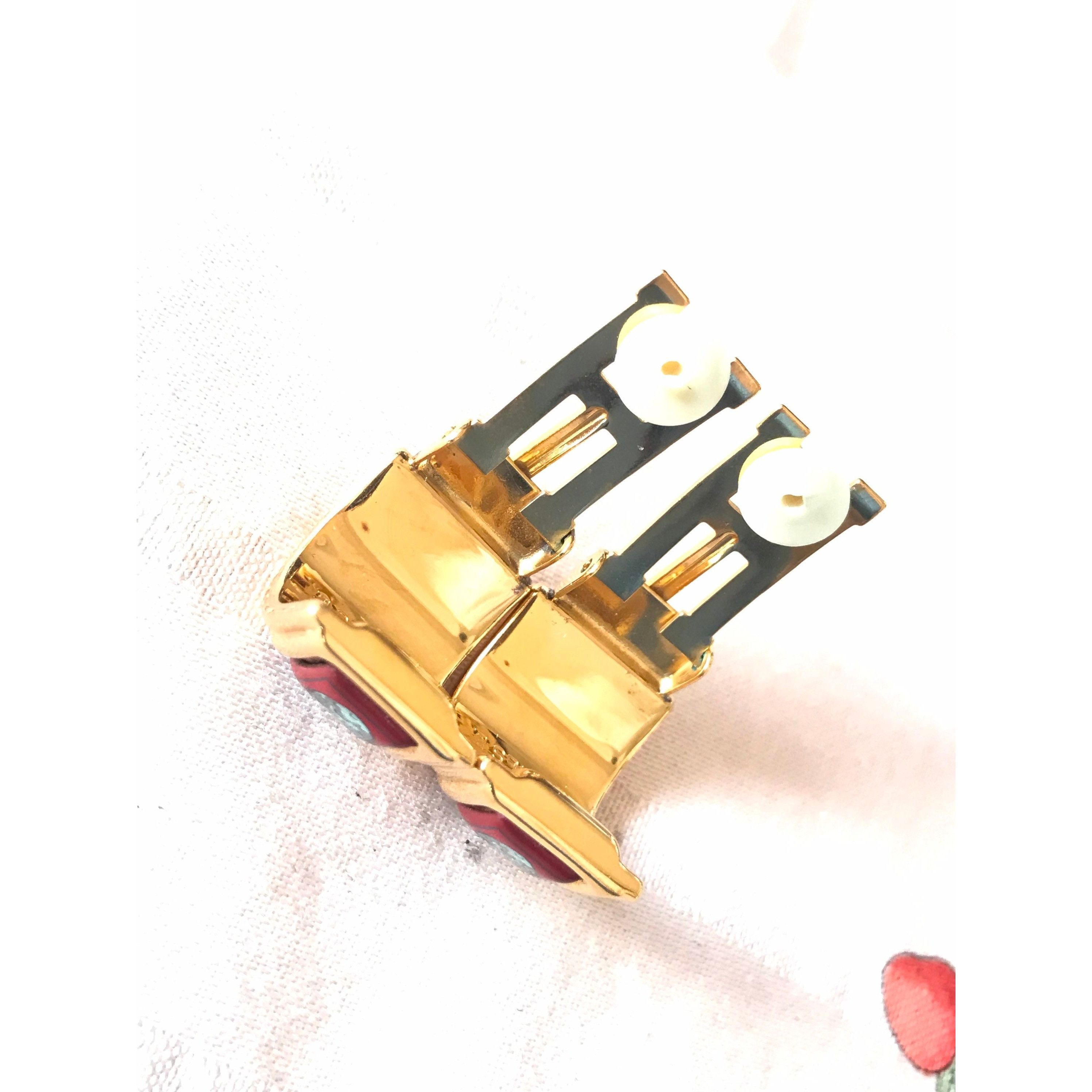 Hermes Vintage Hermes cloisonne golden earrings with red and yellow Size ONE SIZE - 8 Thumbnail