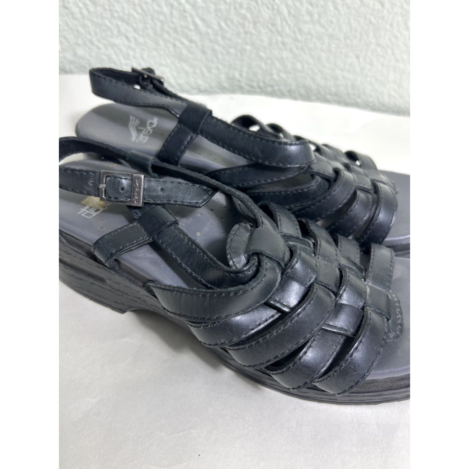 Dansko DANSKO Womens Sandal Open Toe Strappy Leather Wedge Black Size 7 US 7 EUR 37 Size US 7 / IT 37 - 3 Thumbnail