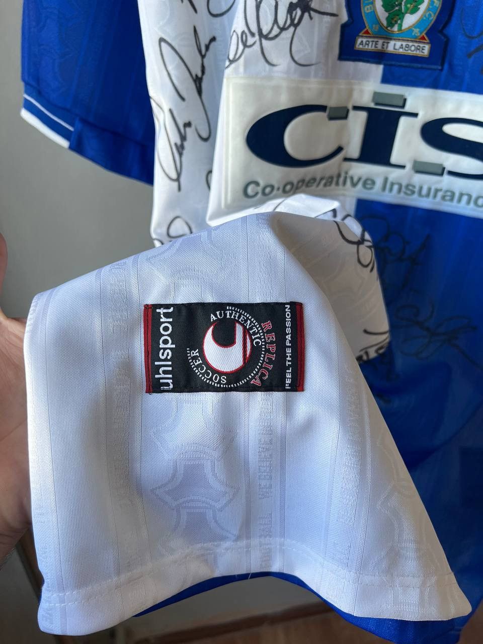 Vintage VERY RARE! 1998/2000 BLACKBURN ROVERS SIGNED UHLSPORT JERSEY Size US L / EU 52-54 / 3 - 7 Thumbnail