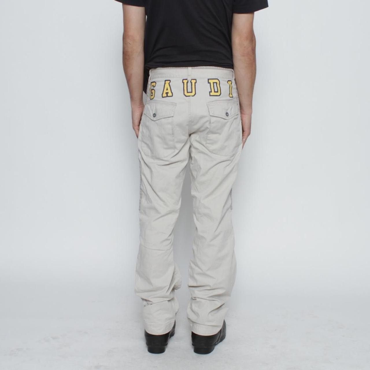 Vintage CREAM SIDE STRIPE DETAIL PANTS WITH BACK GRAPHIC BY GAUDI Size US 30 / EU 46 - 1 Thumbnail