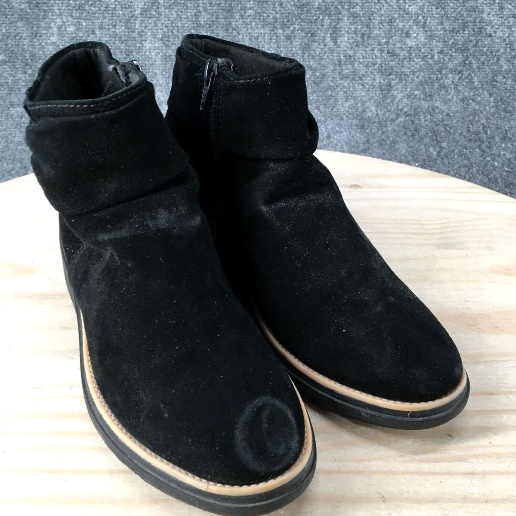 Clarks Clarks Boots Womens 7 M Sharon Swing Ankle Booties Wedge Black Suede Zipper Size US 7 / IT 37 - 3 Thumbnail