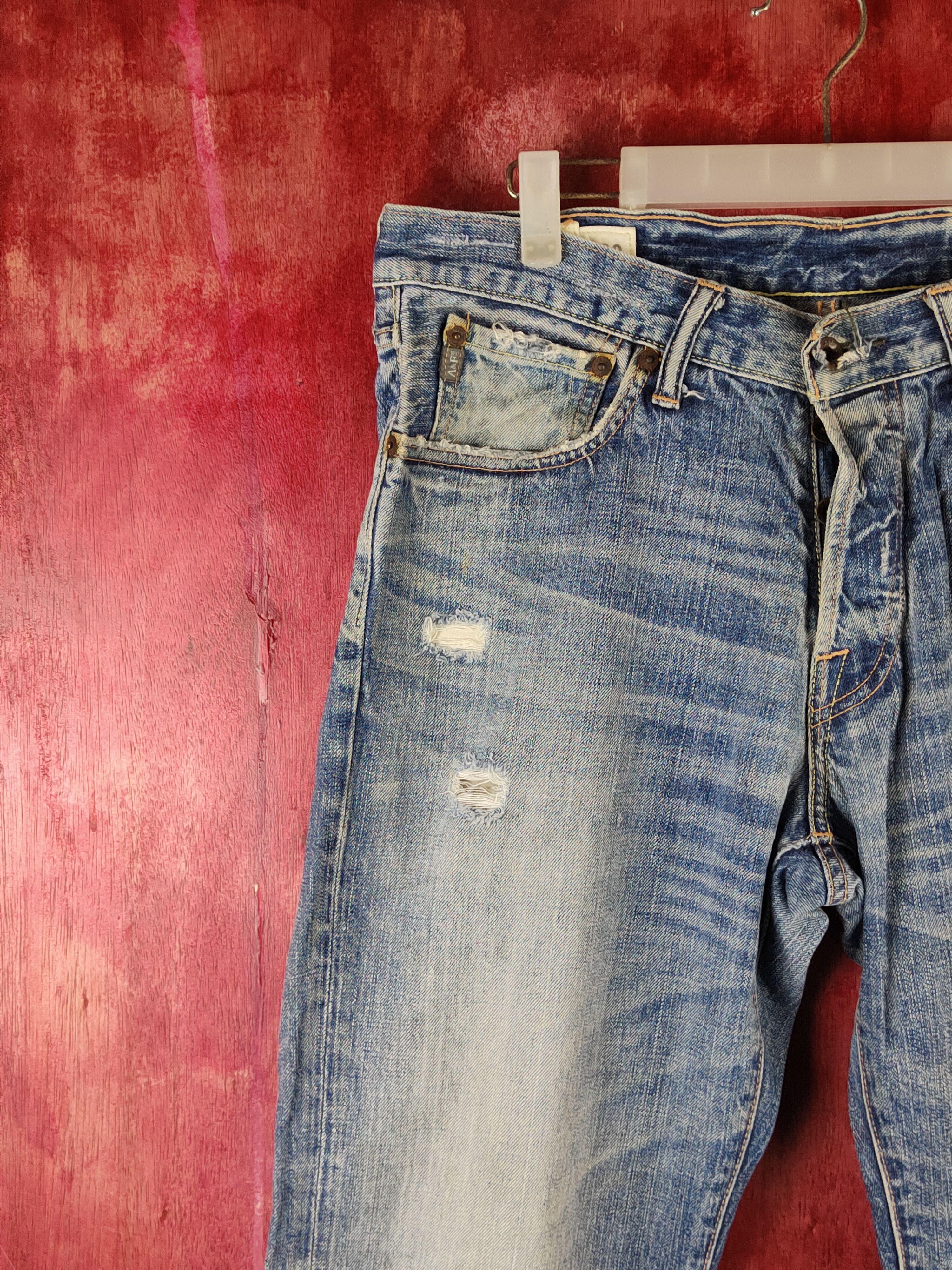 Abercrombie & Fitch Abercrombie & Fitch Blue Distressed Ripped Jeans #S2329 Size US 32 / EU 48 - 3 Thumbnail