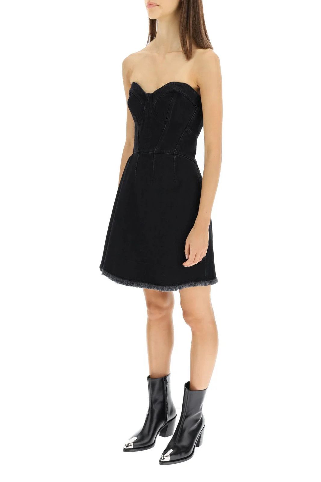 Alexander McQueen o1y0325 Denim Mini Dress in Black Size M / US 6-8 / IT 42-44 - 4 Thumbnail