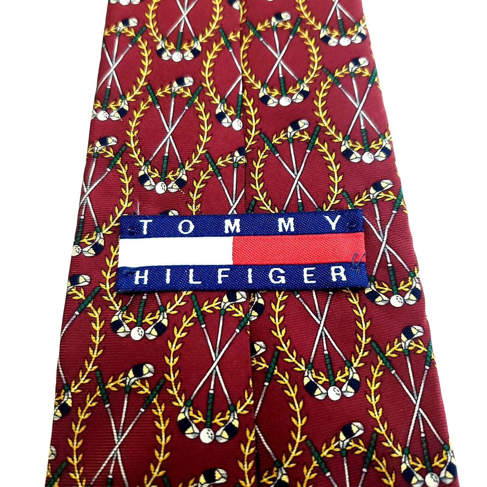 Tommy Hilfiger Tommy Hilfiger Red Yellow Golf Print Wide Italian Silk Tie Size ONE SIZE - 3 Thumbnail