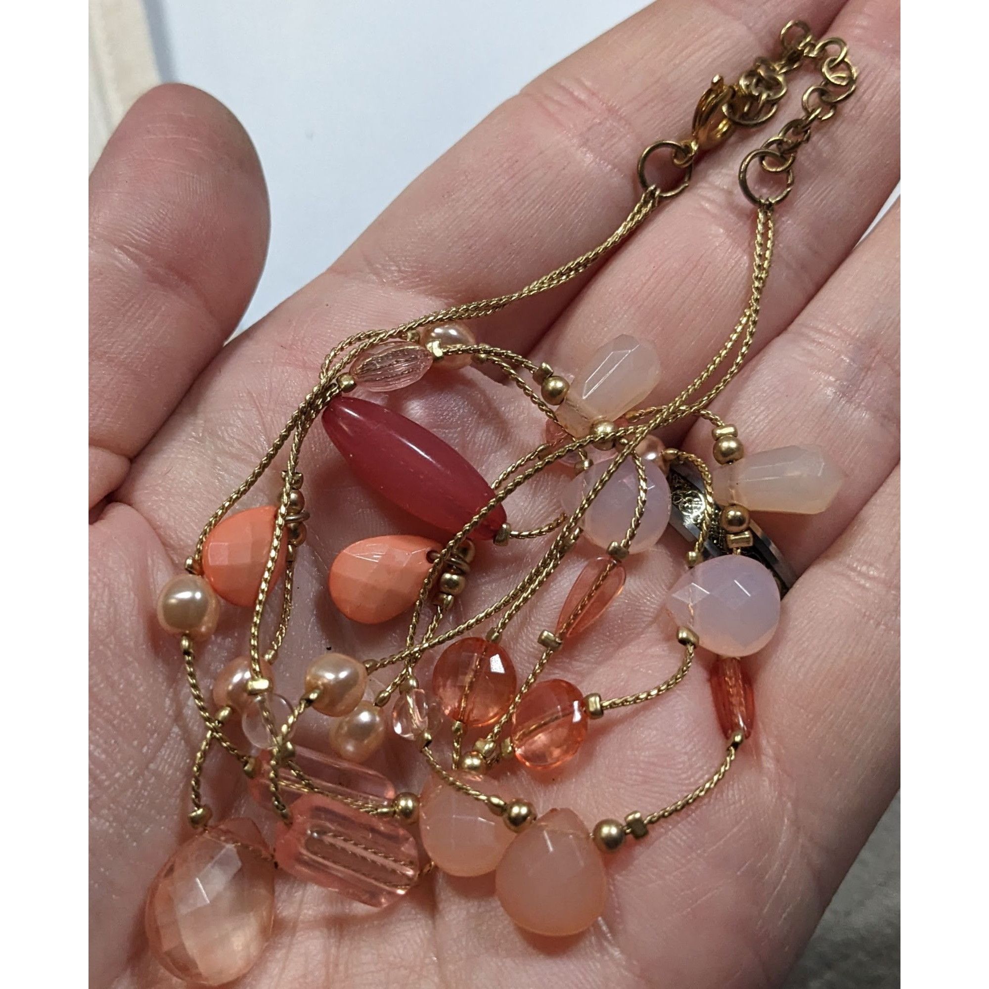 Other Coquette Pink And Gold Tone Beaded Station Layered Necklace Size ONE SIZE - 5 Thumbnail