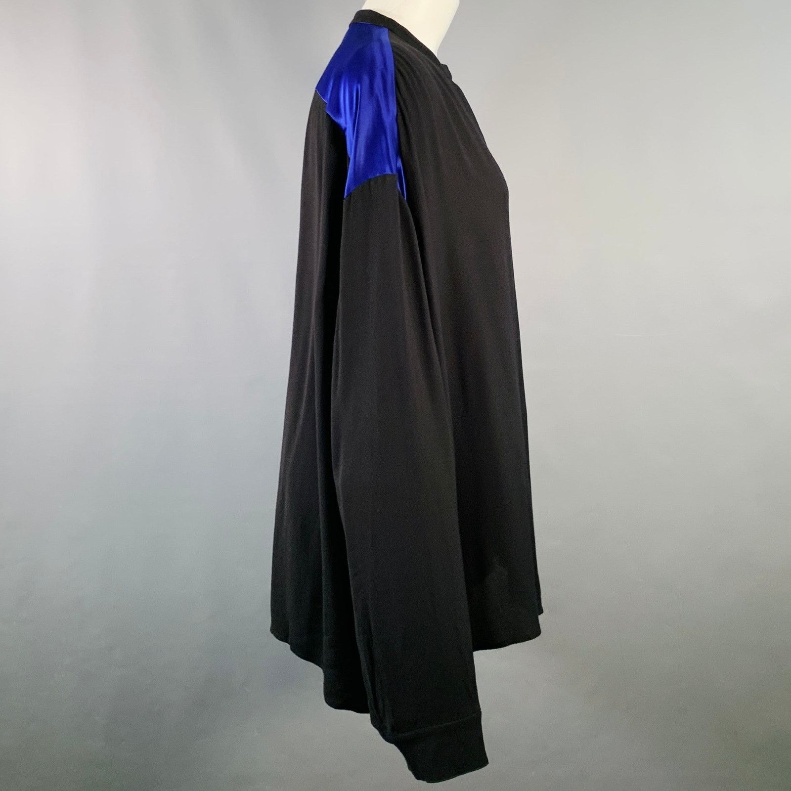 Haider Ackermann Black Blue Viscose Silk Nehru Collar Hidden Buttons Shirt Size S / US 4 / IT 40 - 2 Thumbnail