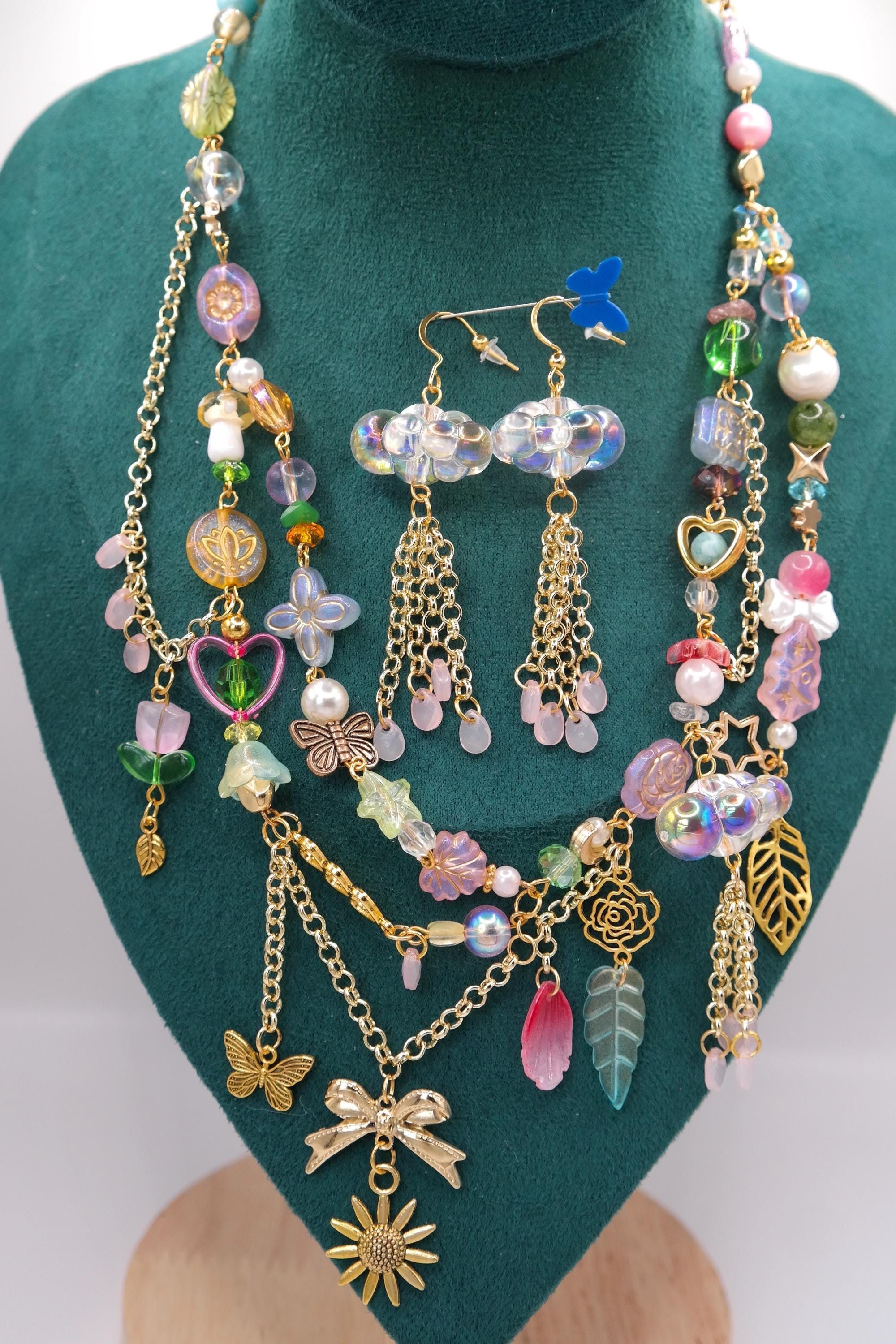 Handmade Gold April Showers Fairy Necklace & Earrings Set Size ONE SIZE - 1 Thumbnail