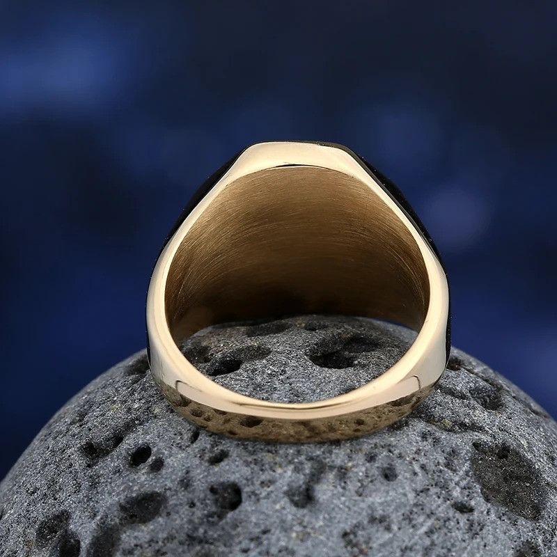 Vintage Geometric Epoxy Blue Gold Ring Size ONE SIZE - 5 Thumbnail