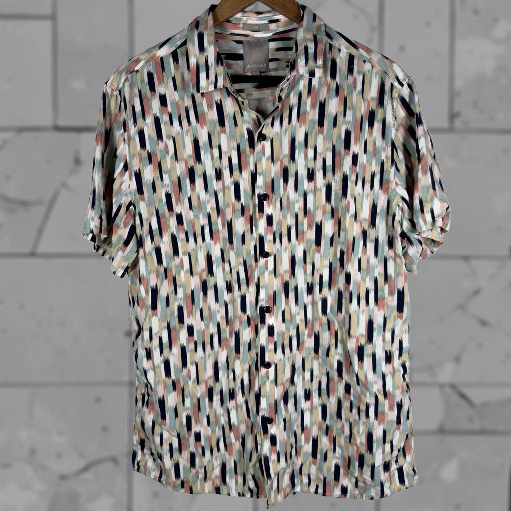 Frame A-Frame Slim Short Sleeve Button Down Rayon Shirt Mens Size L Multicolor Slim Shirt Size US L / EU 52-54 / 3 - 1 Thumbnail