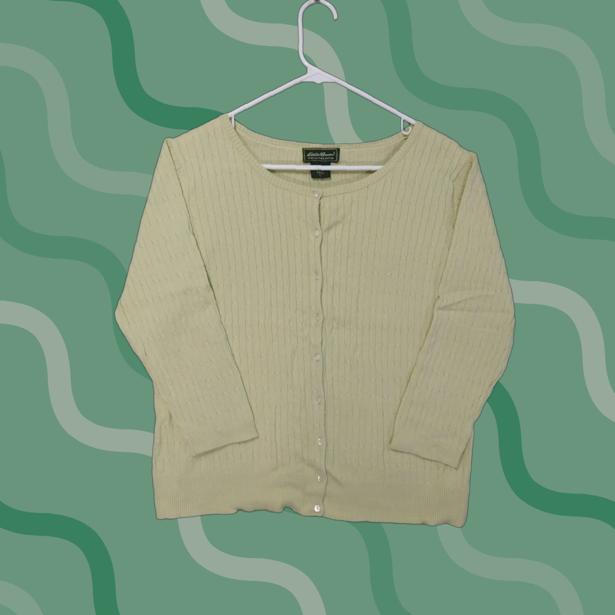 Eddie Bauer VINTAGE Eddie Bauer Sweater Womens Large Tall Yellow Cardigan Cable Knit Pima Cotton Size L / US 10 / IT 46 - 1 Thumbnail