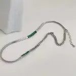 Jewelry Green Stone Chrome Chain Silver Goth God Vibe Necklace Size ONE SIZE - 4 Thumbnail