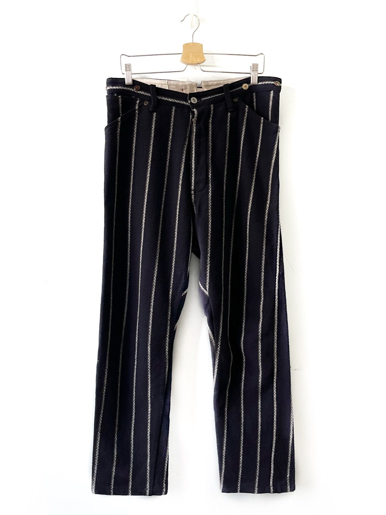 Pinstripe Johnbull Straight Leg Wool Pants