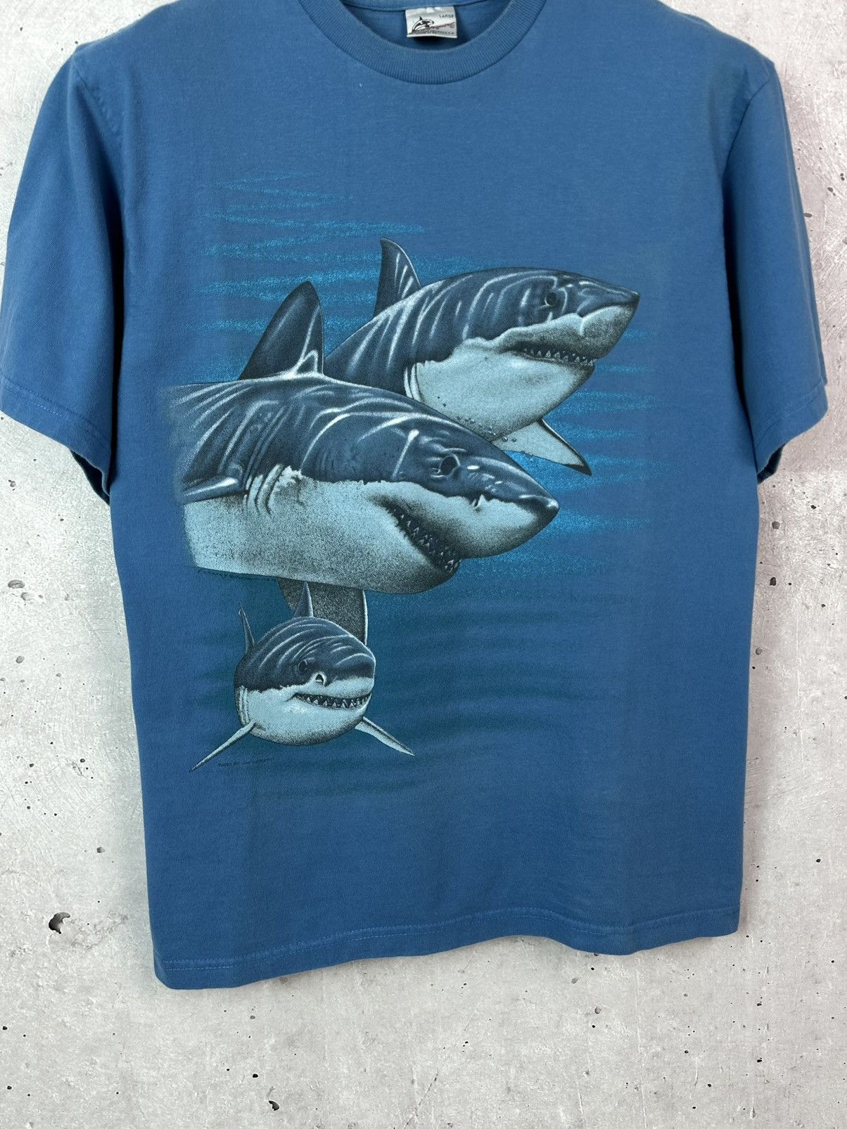 Vintage Vintage Harlequin 1993 Blue Cotton Sharks Short Sleeve Tee Size US M / EU 48-50 / 2 - 3 Thumbnail