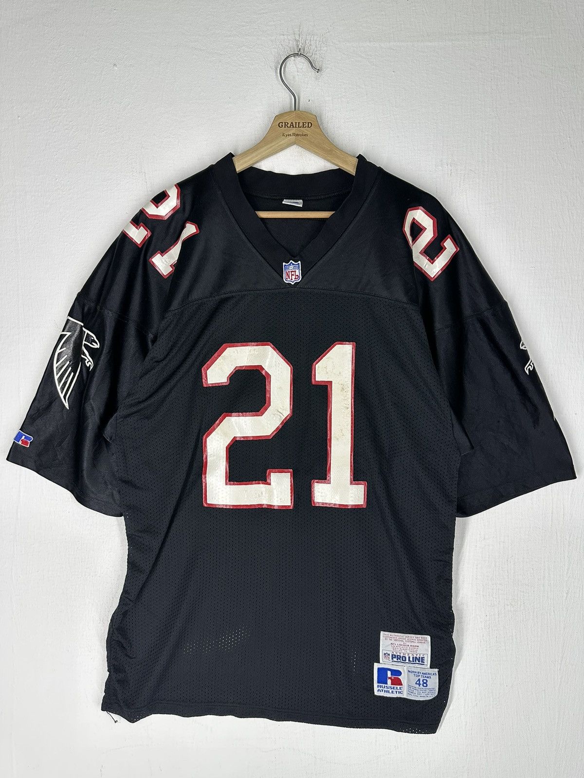 image of Vintage Deion Sanders Atlanta Falcons Player Jersey Men Nfl in Black (Size Large)