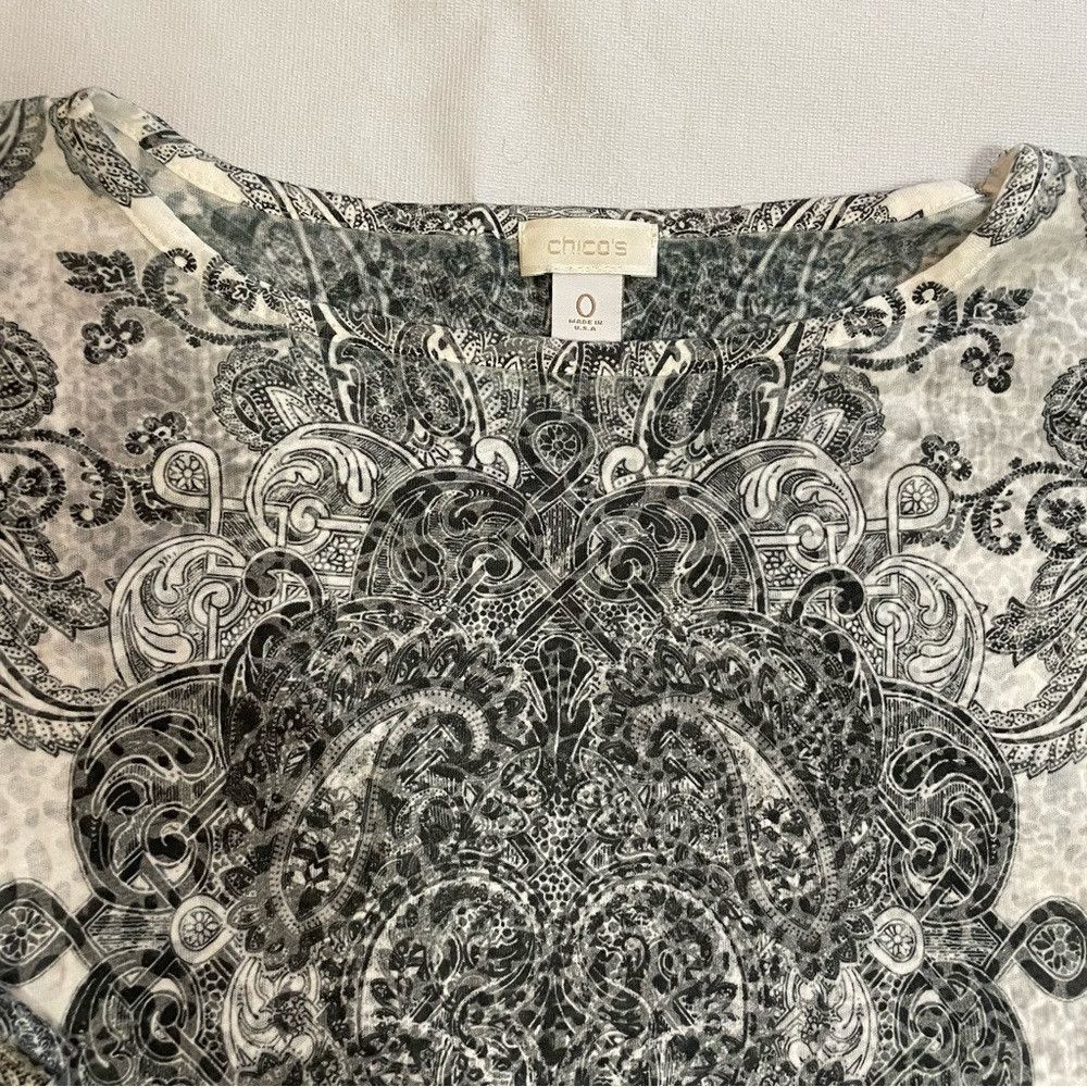 Chicos Chico's Black White Print 3/4 Sleeve Top Size 0 US S Size S / US 4 / IT 40 - 7 Thumbnail