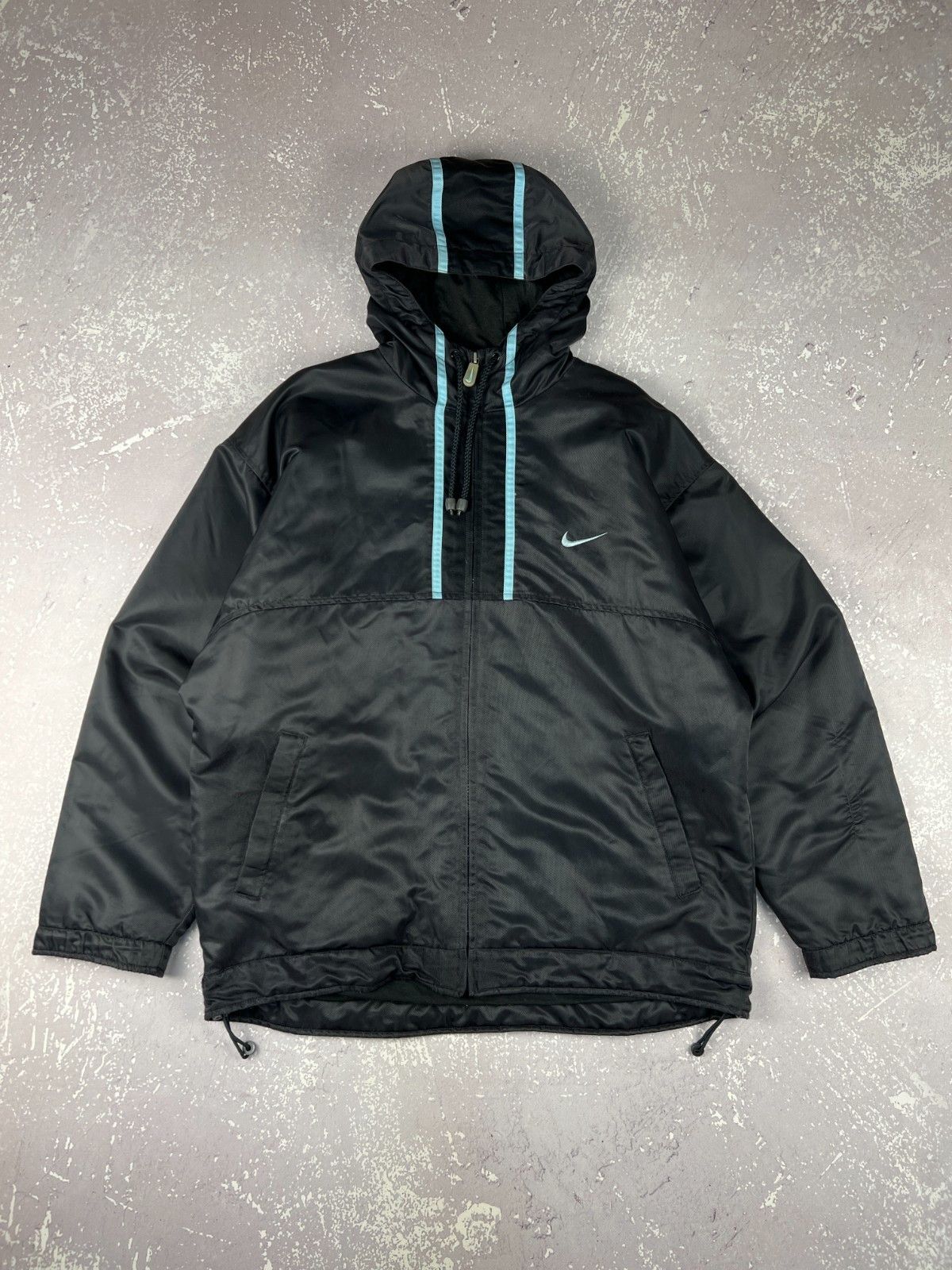 Nike × Vintage 90s Vintage Nike Swoosh Logo Hooded Jacket Mens L Black Size US L / EU 52-54 / 3 - 1 Thumbnail