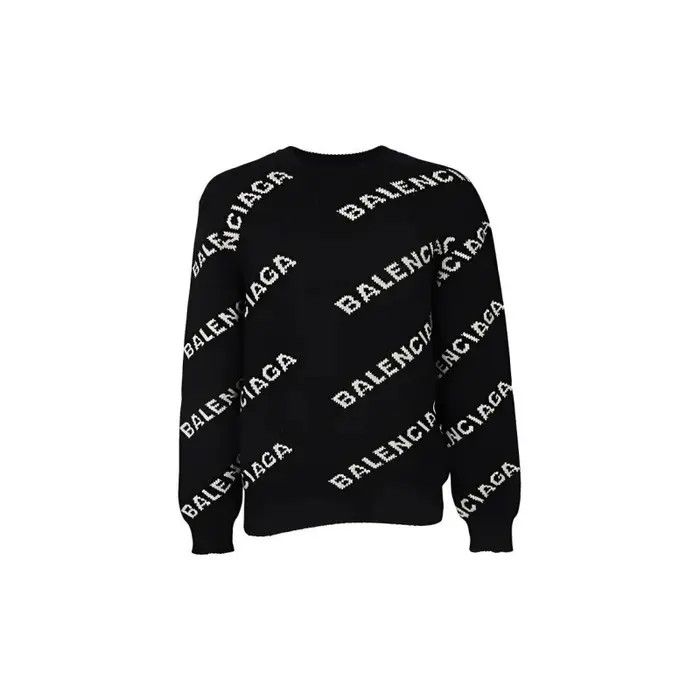 Balenciaga o1w1db10226 Allover Logo Sweater In Black/White Size US XXL / EU 58 / 5 - 2 Thumbnail