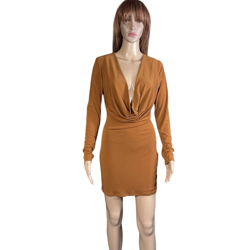 Zara NWT New Zara Cowl Neck Brown Mini Dress Size M Size M / US 6-8 / IT 42-44 - 3 Thumbnail
