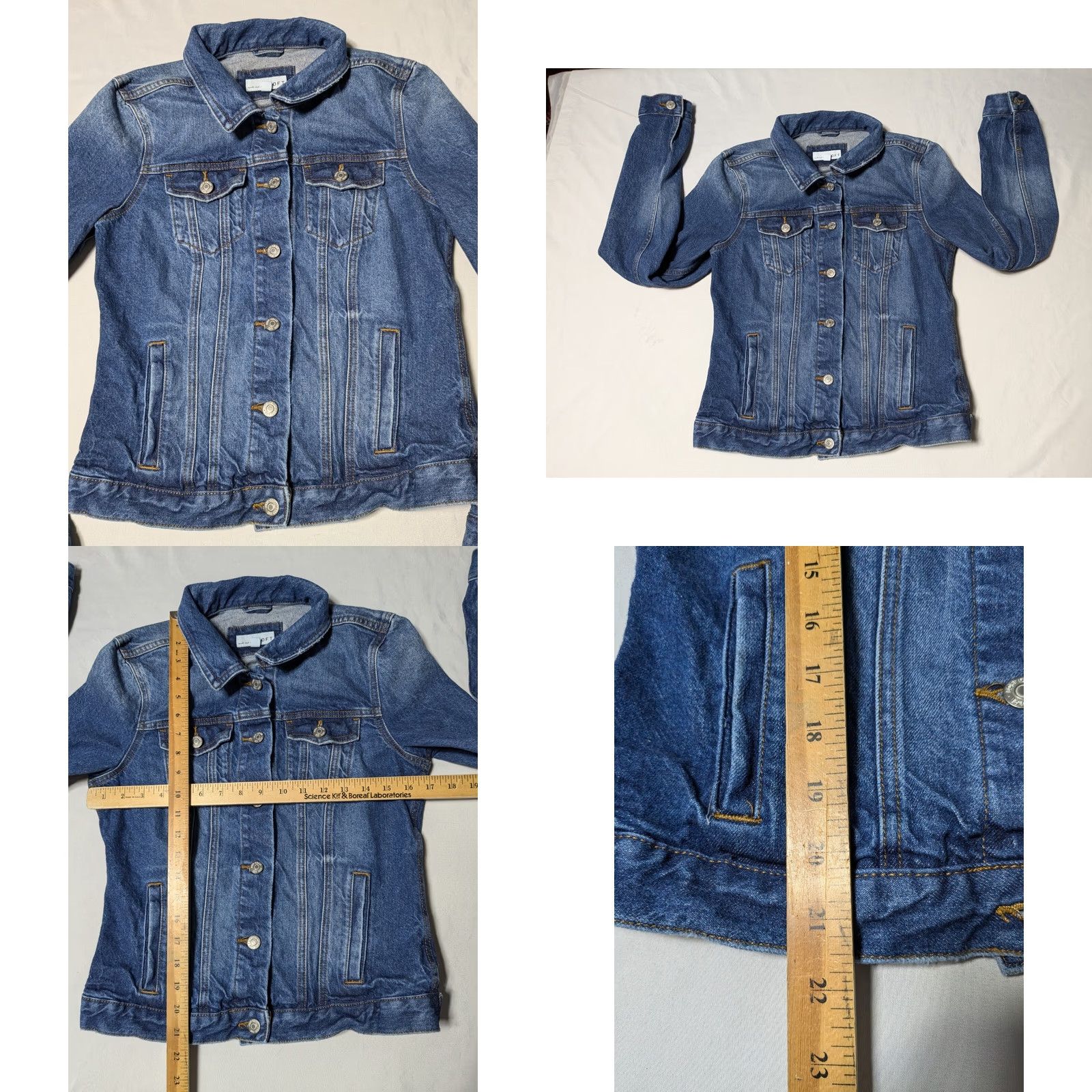 Ann Taylor LOFT Women XS Blue Stretch Denim Trucker Jacket, Regular, Button Closure, Casual, Jeans, Denims, Trucker Jacket Size 26" / US 2 / IT 38 - 8 Thumbnail