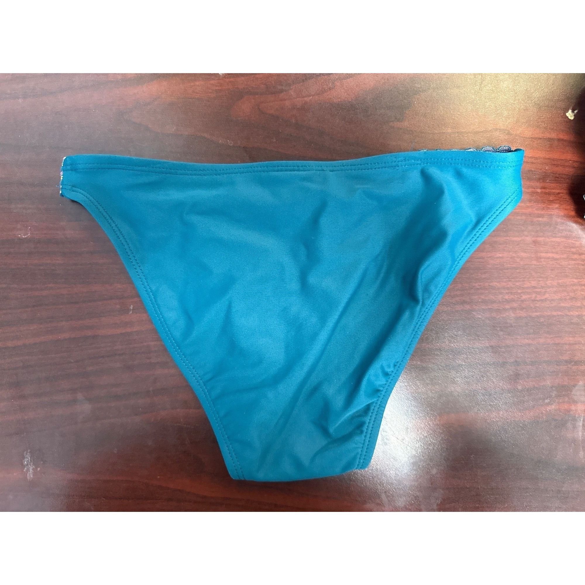 Other Womens Teal Bikini Bottom With Multicolor Elastic Side Strap Size ONE SIZE - 7 Thumbnail
