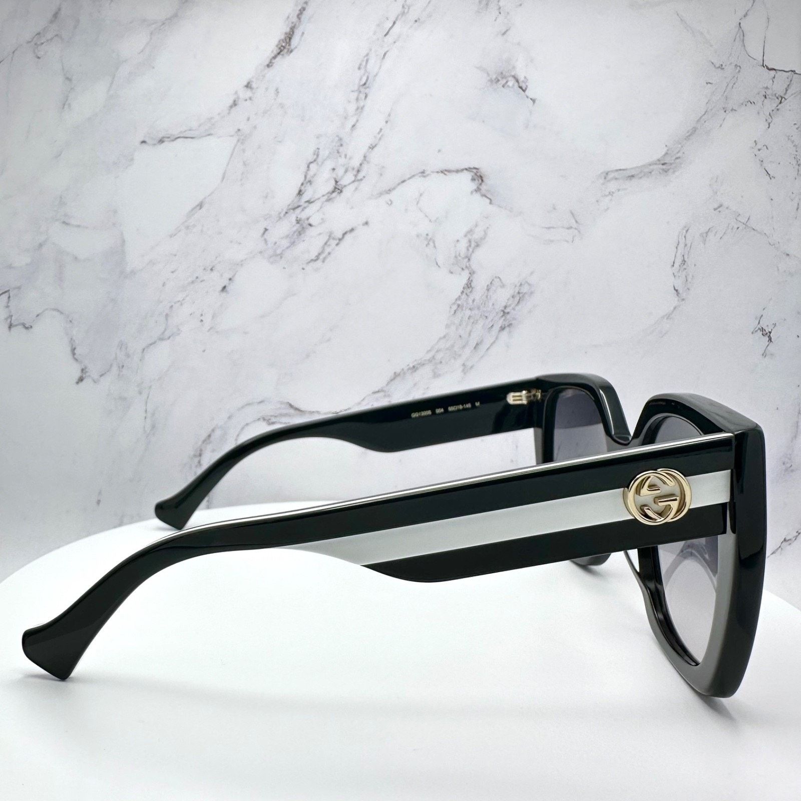 Gucci New GUCCI Sunglasses Black Square Gold Metal GG Web Arms Size ONE SIZE - 7 Thumbnail