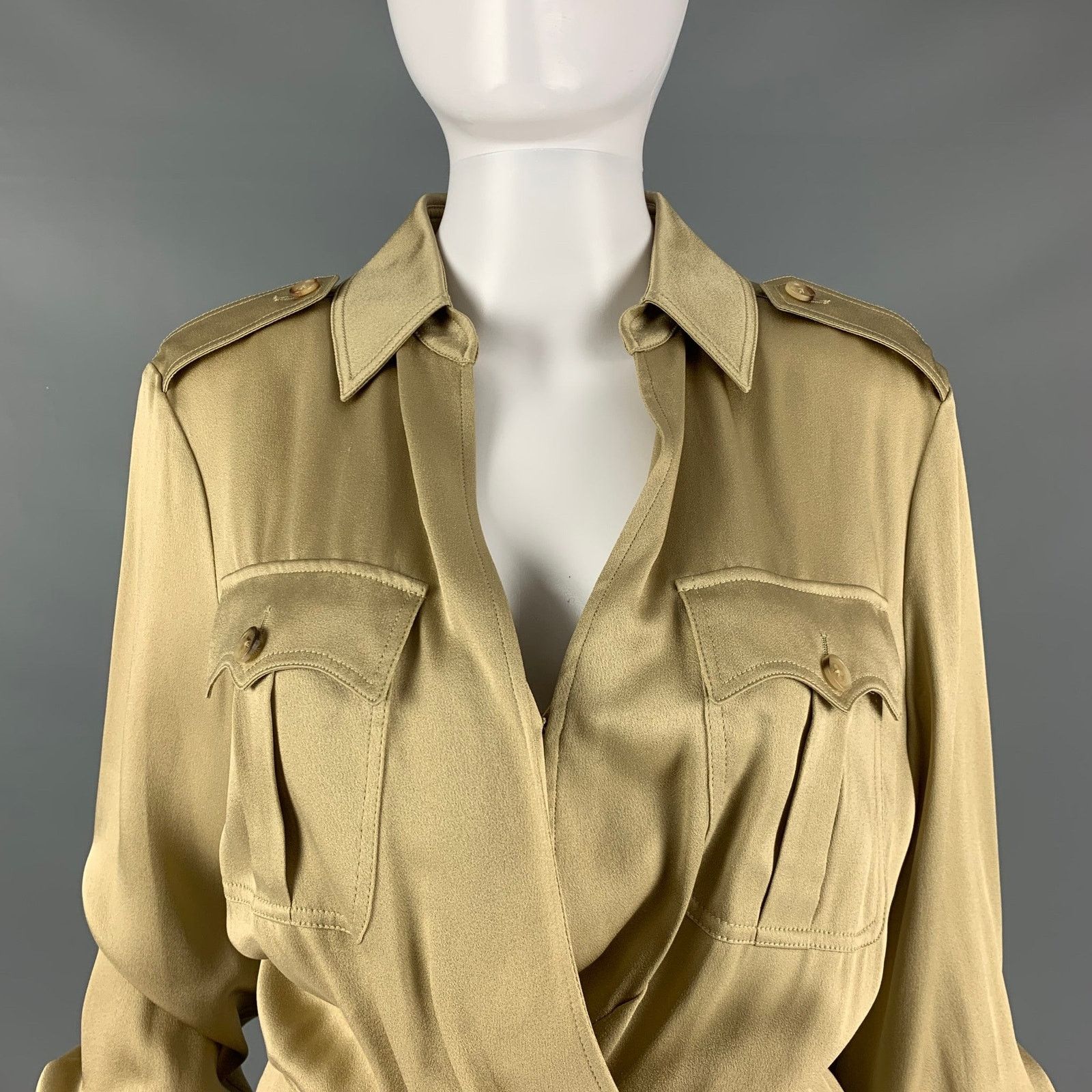 Ralph Lauren RALPH LAUREN Size 8 Gold Viscose Acetate Faux wrap Dress Size M / US 6-8 / IT 42-44 - 2 Thumbnail
