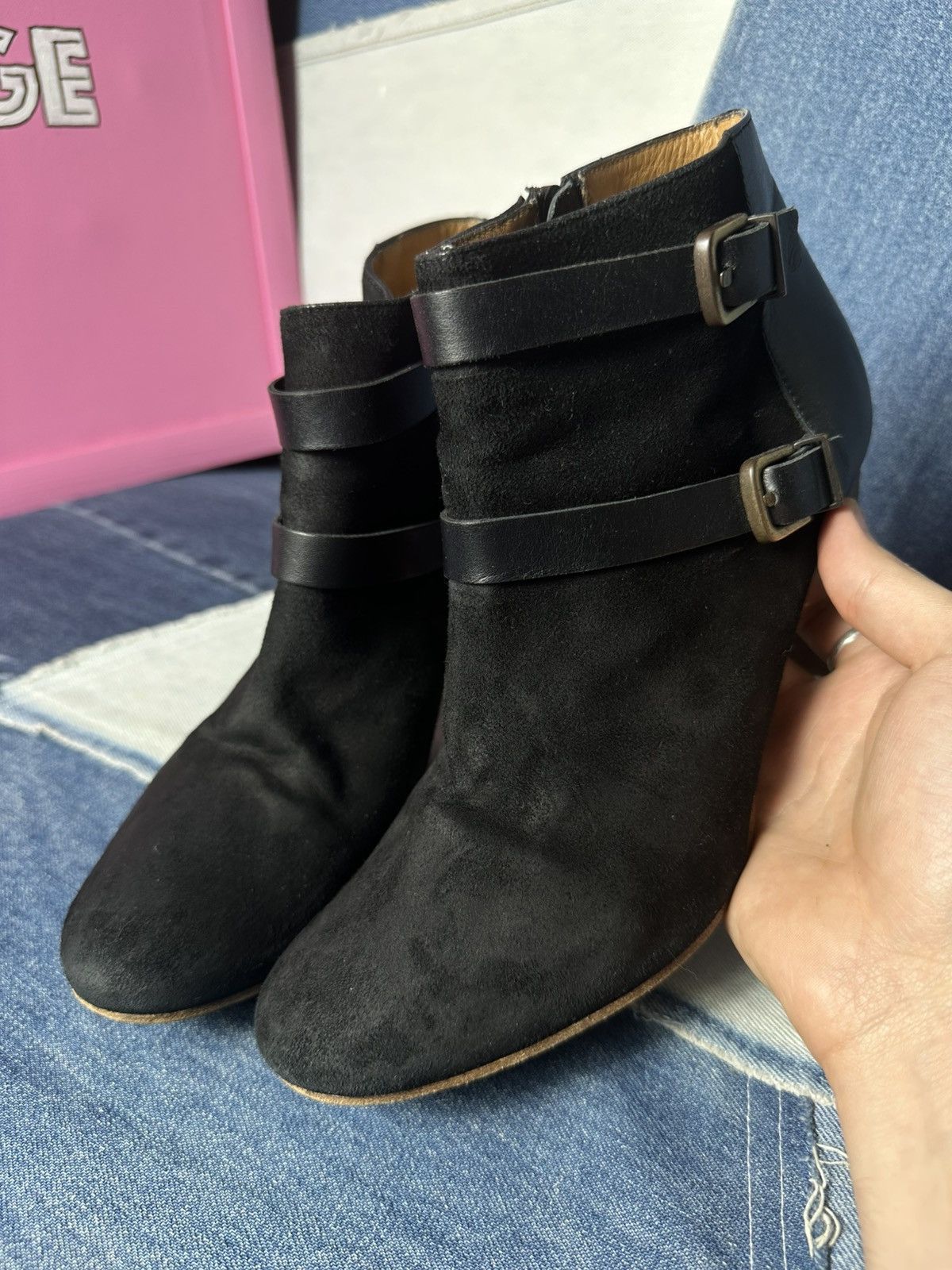 Sezane Sezane Ankle Boots Suede Leather Block Heels Buckle Strap Size US 9 / IT 39 - 10 Thumbnail