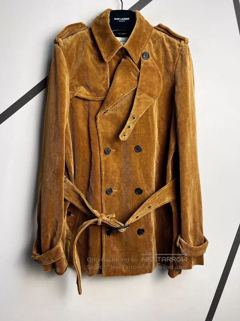 Saint Laurent Paris Saint Laurent Paris Brown Corduroy Belted Trench Coat Size M / US 6-8 / IT 42-44 - 1 Thumbnail