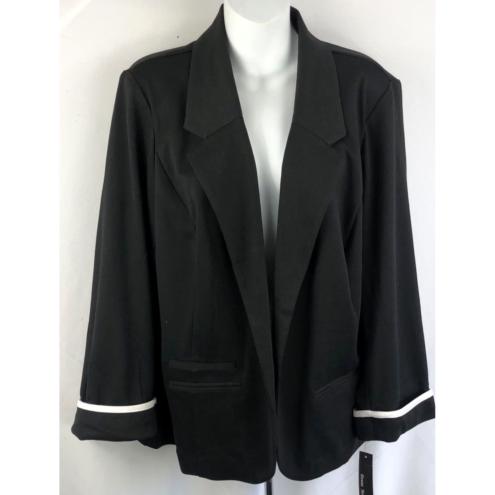 Vintage NWT Donna Moore Blazer Jacket L Black/White Notch Collar Contrast Trim Career Workwear Shirt Women Blazer - Coat Style Size L / US 10 / IT 46 - 5 Thumbnail