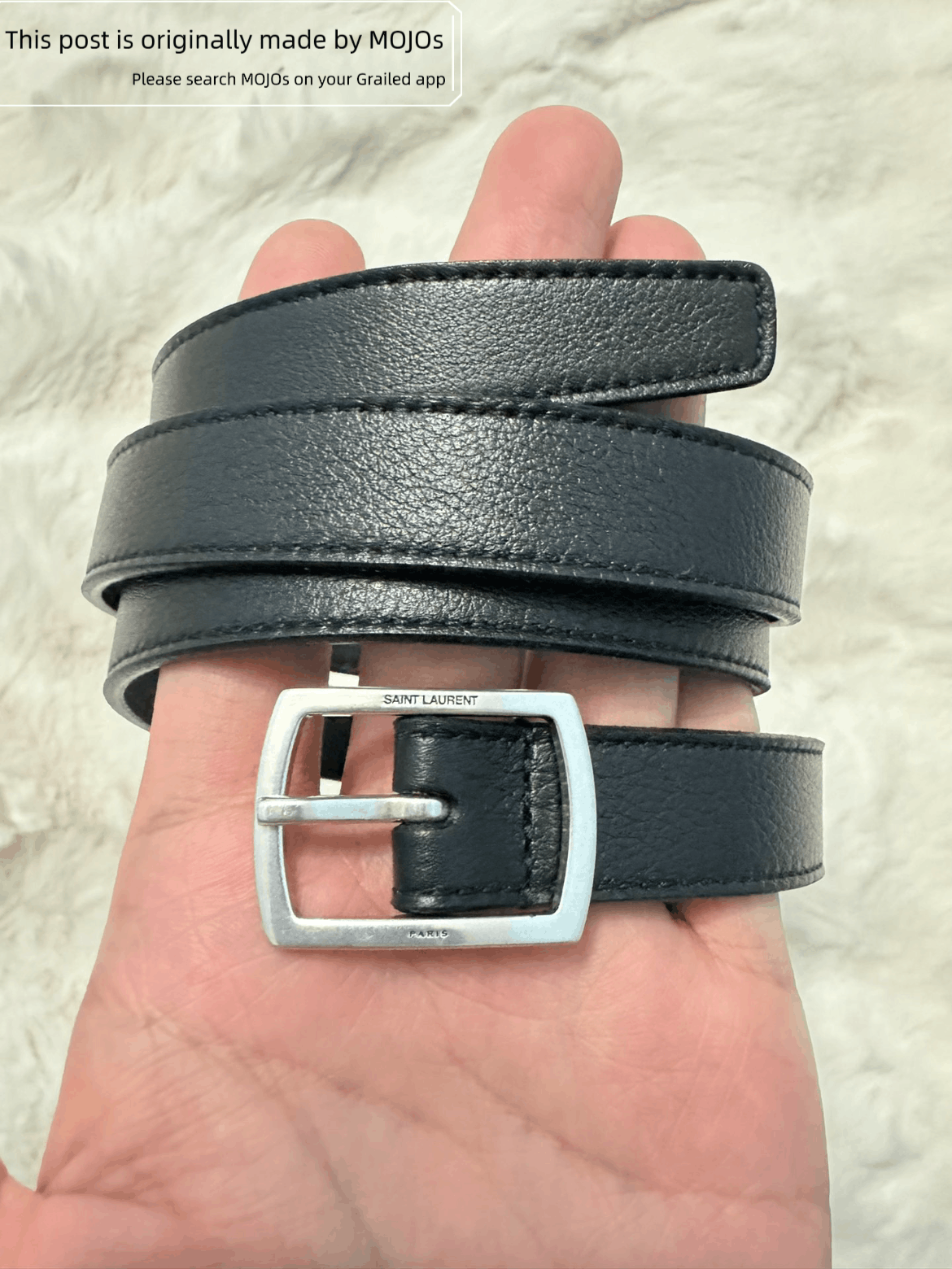 Pre-owned Saint Laurent Sz 85  Paris Silver Thin Belt In Black