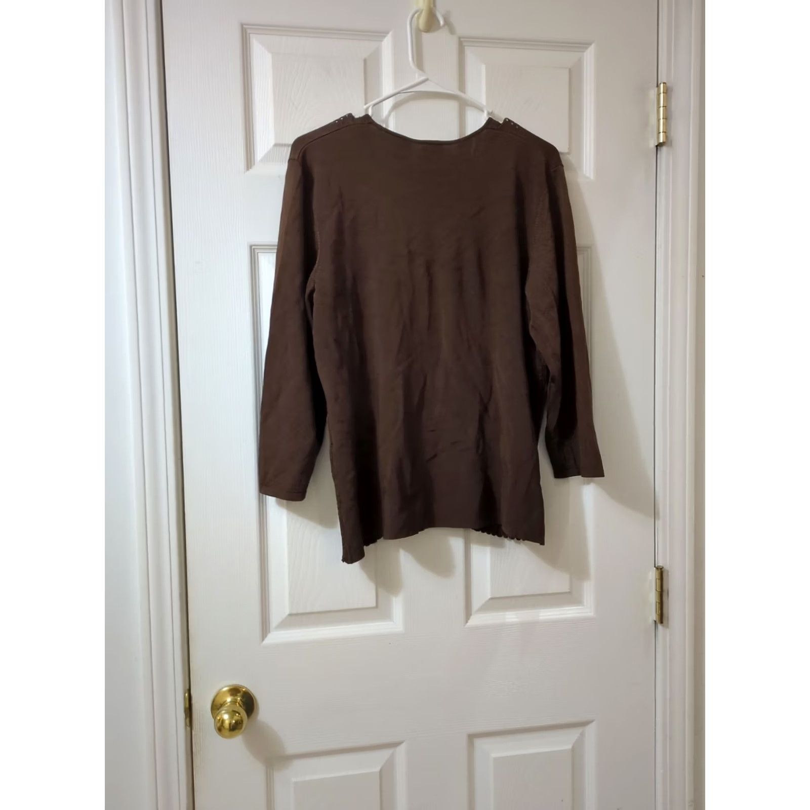 Vintage Emma James Women's Sweater XL 3/4 Sleeve Brown Pullover Knit V-Neck Regular Lightweight Cotton Rayon Size XL / US 12-14 / IT 48-50 - 4 Thumbnail