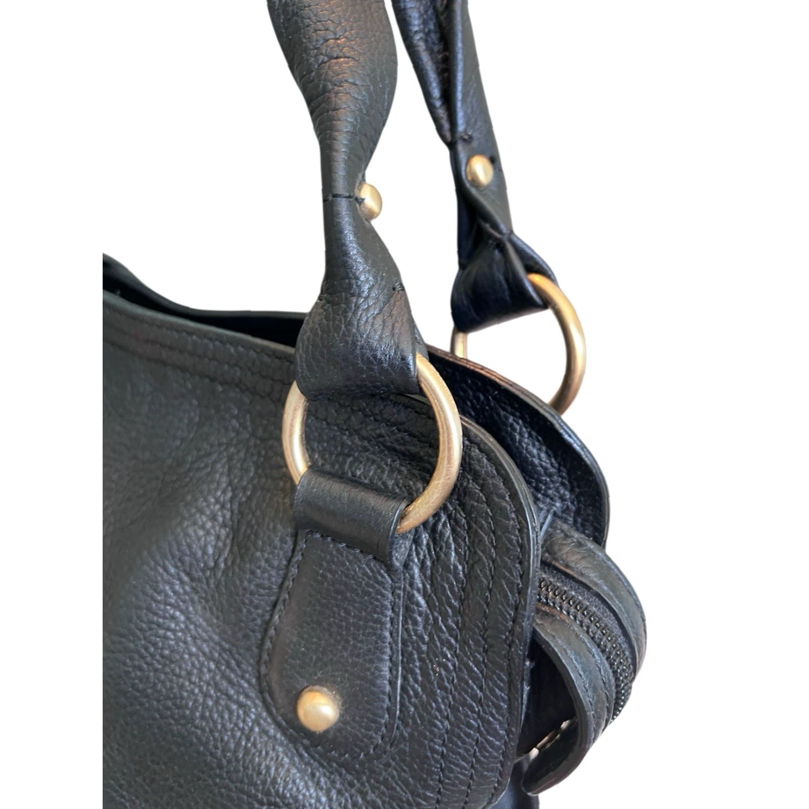 Talbots VINTAGE Talbots Black Leather Pebbled Hobo Shoulder Bag Purse Tassels Brass Hardware Bag Size ONE SIZE - 6 Thumbnail