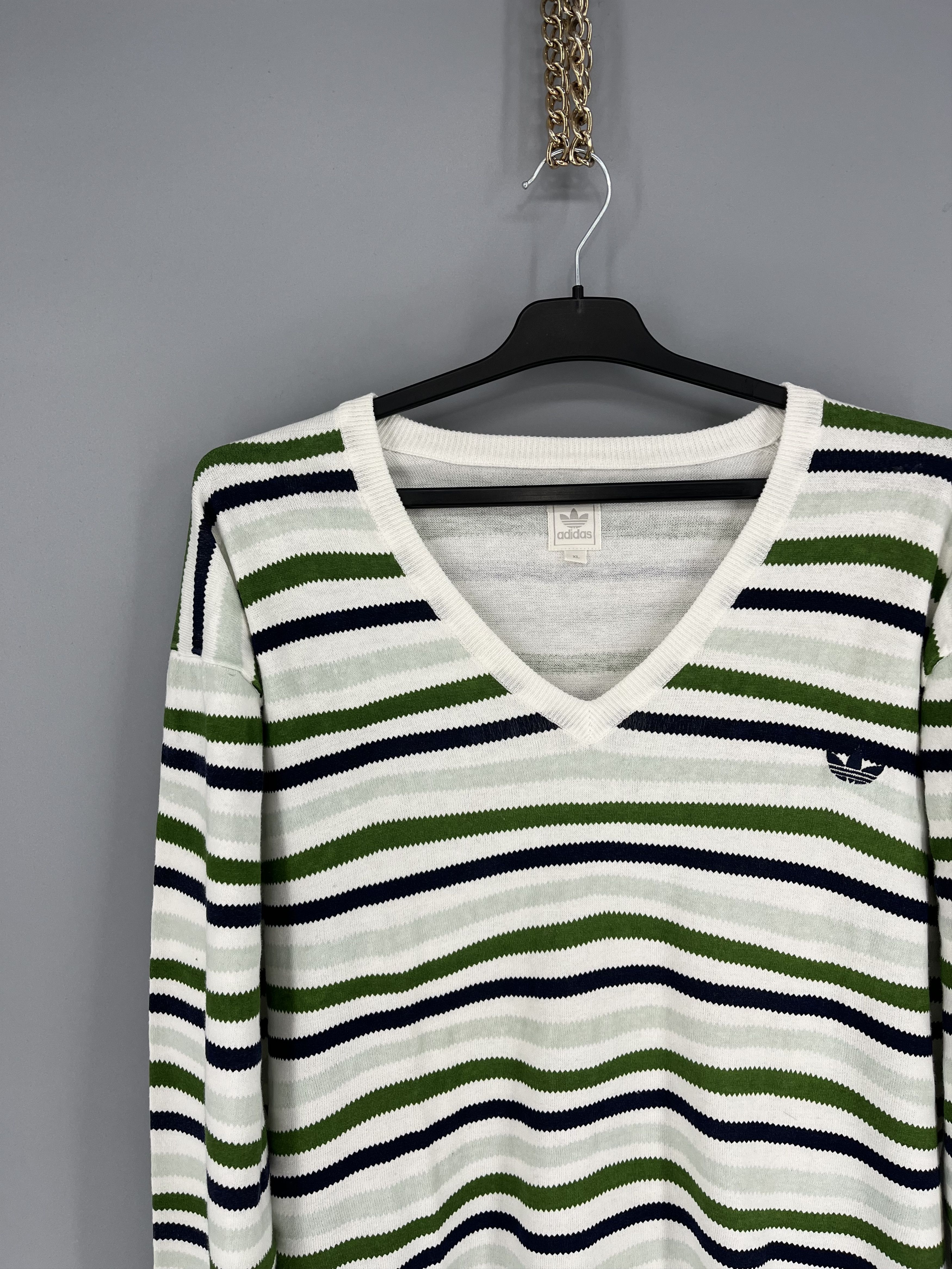 Adidas × Vintage Vintage Y2K Adidas Streetwear Style Striped V-neck Sweater Size US XL / EU 56 / 4 - 5 Thumbnail