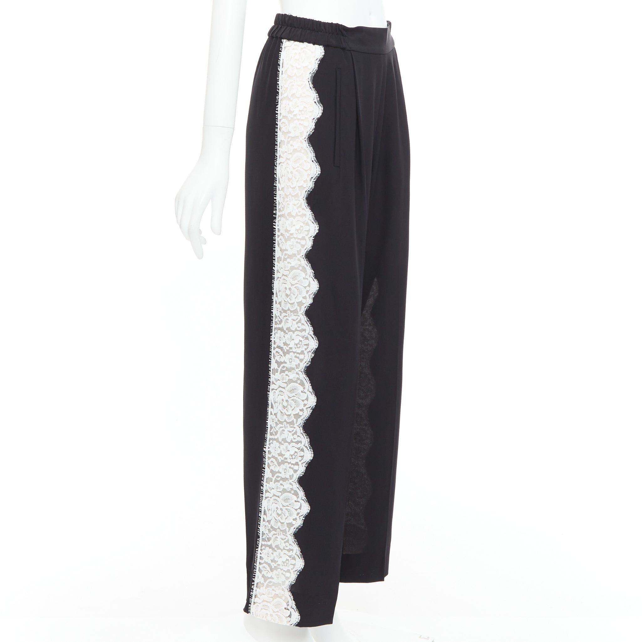 Stella McCartney STELLA MCCARTNEY 2018 100% silk black white lace trim pants IT36 XXS Size 25" / US 0 / IT 36 - 1 Thumbnail