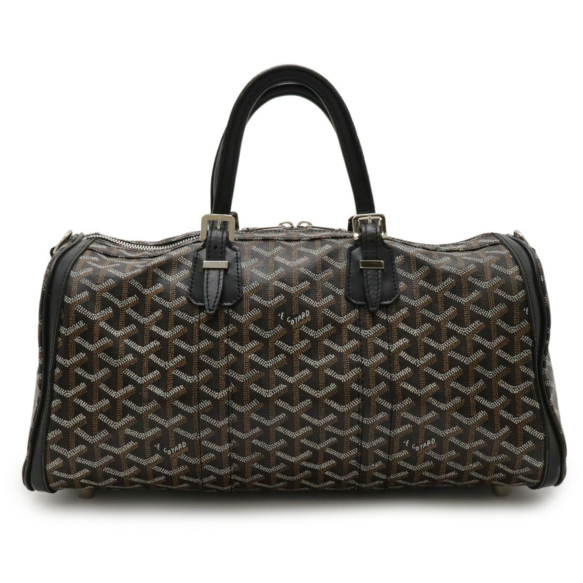 GOYARD Croiseur 40 Handbag Herringbone Pattern PVC Black and Brown