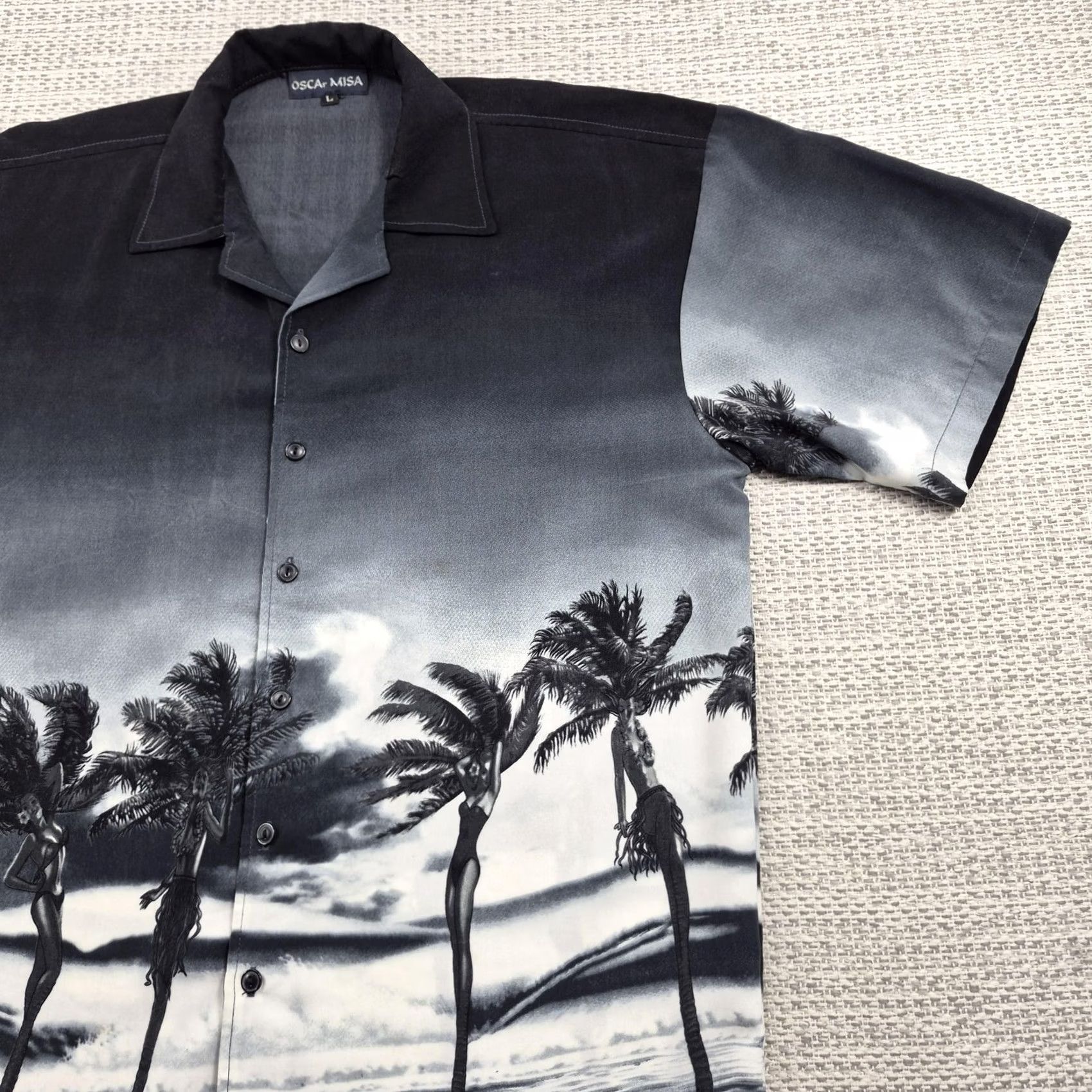 Vintage VTG OSCA MISA Button Up Shirt Mens Large Pink Palm Tree Hawaiian Short Sleeve Gray Black Graphic Print Casual Size US L / EU 52-54 / 3 - 2 Thumbnail