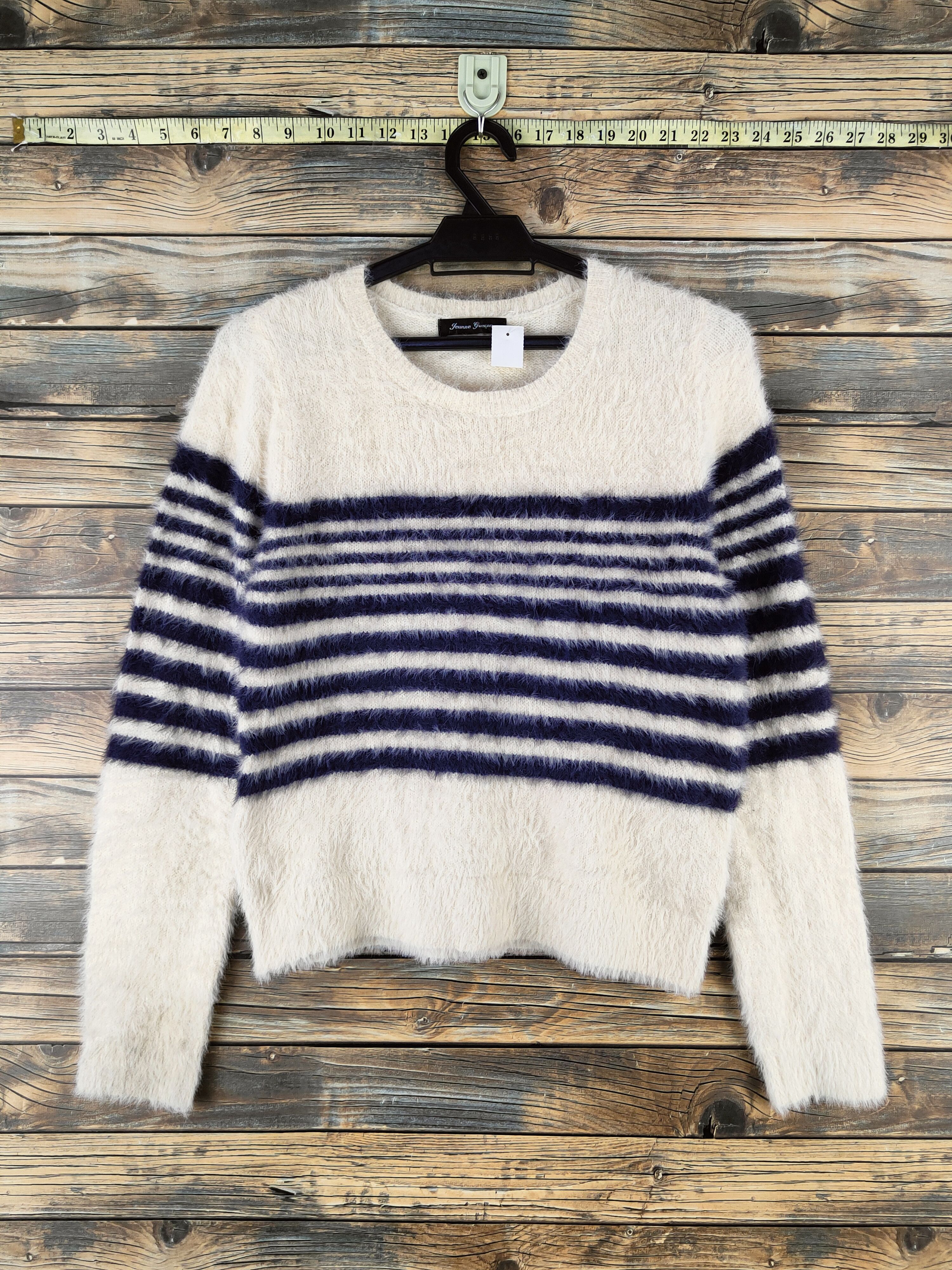 Japanese Brand DL Jeunne Garcon Navy Ivory Fur Mohair Knitwear #46-1016 Size M / US 6-8 / IT 42-44 - 1 Thumbnail