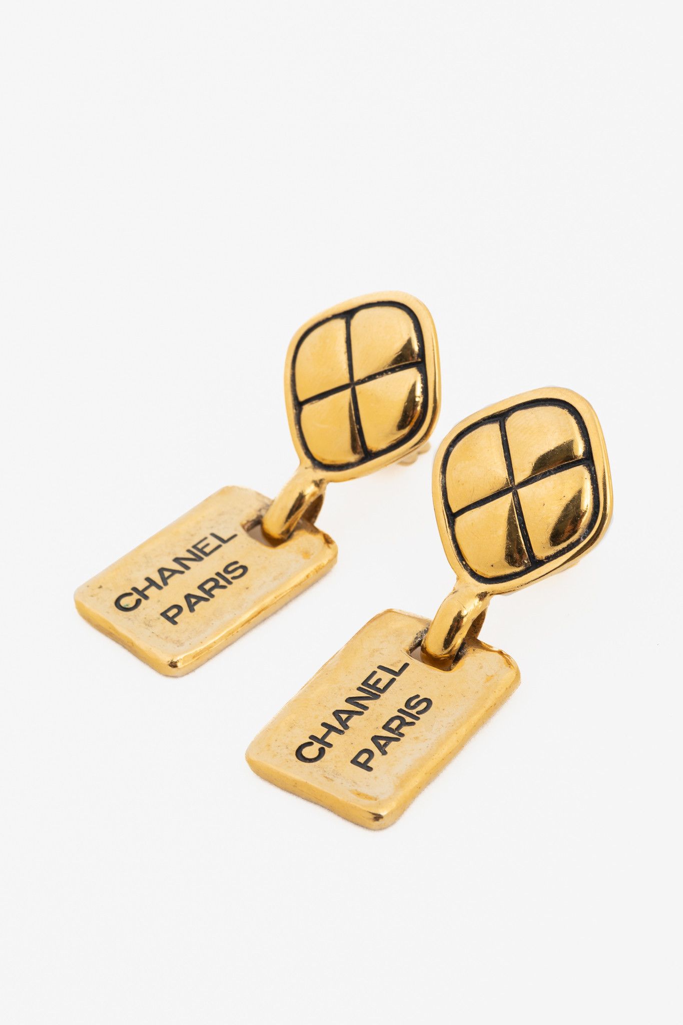 Chanel Chanel 24k-Gold Plated Quilted Clip-On Drop Earrings Size ONE SIZE - 1 Thumbnail