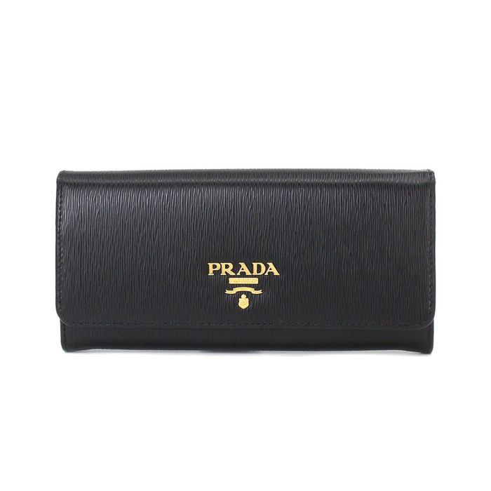 Prada PRADA bi-fold long wallet leather Nero black with pass case ...