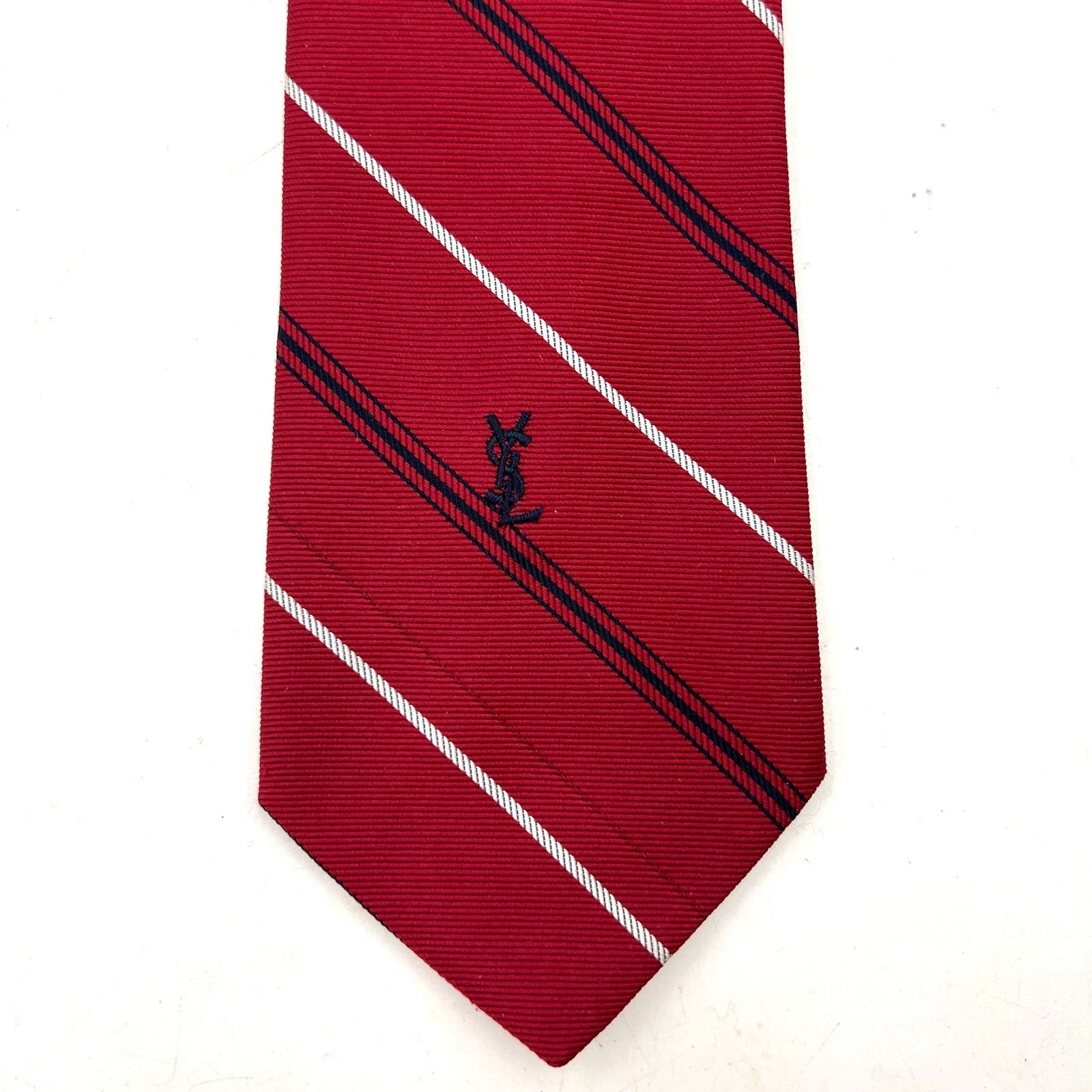 Yves Saint Laurent Vintage Yves Saint Laurent Red Silk Tie Stripes Size ONE SIZE - 1 Thumbnail