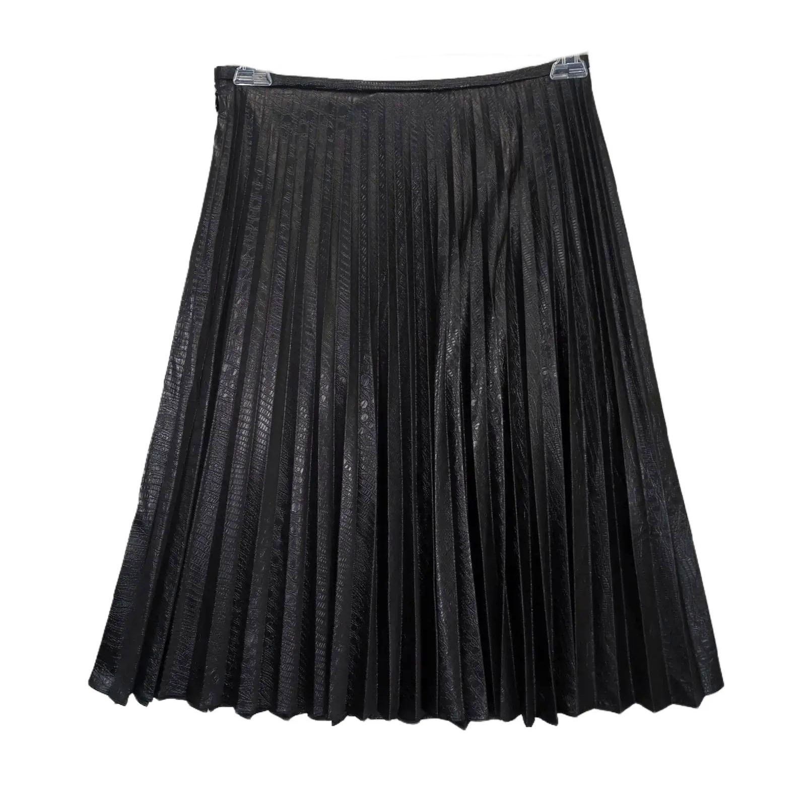 Other Elliott Lauren Black Croc Faux Leather Pleated Midi Skirt Size 30" / US 8 / IT 44 - 2 Thumbnail